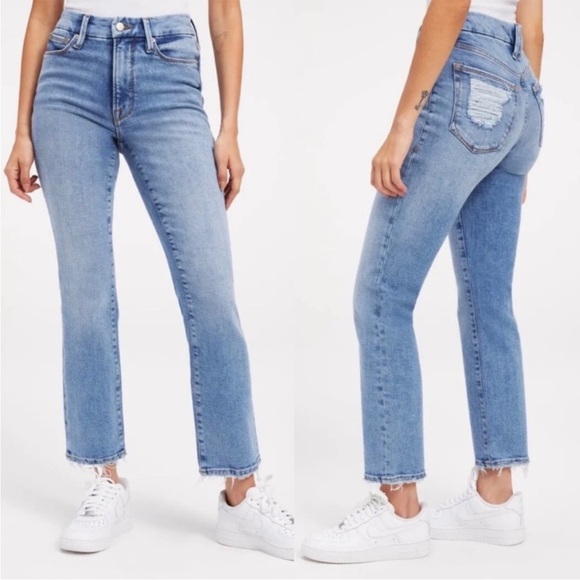 Good American Denim - GOOD AMERICAN Good Legs Straight Distressed Pockets Jean in Indigo